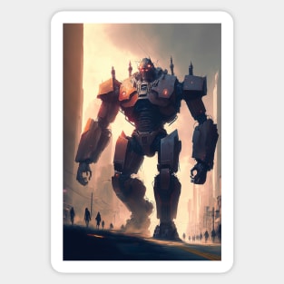 Giant futuristic robot attacking the city Sticker